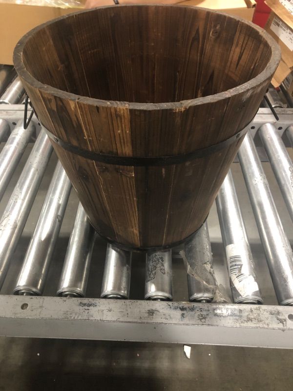 Photo 1 of 13 in. Dia x 10 in. H Brown Wood Bucket Barrel