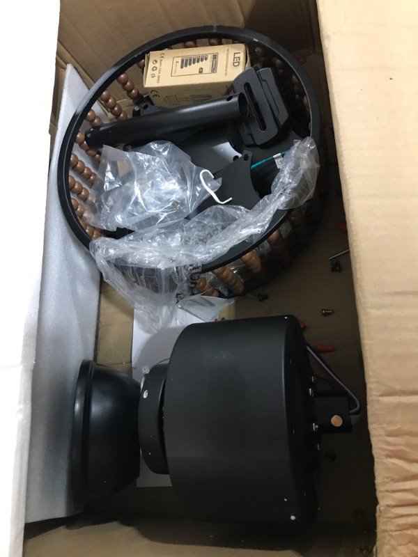 Photo 3 of OPFLI 52" Farmhouse Ceiling Fan with light Remote Control, Boho Wood Bead Lampshade Ceiling Fan Reversible for Living Room Bedroom Dining Room Summer House 6 Speed