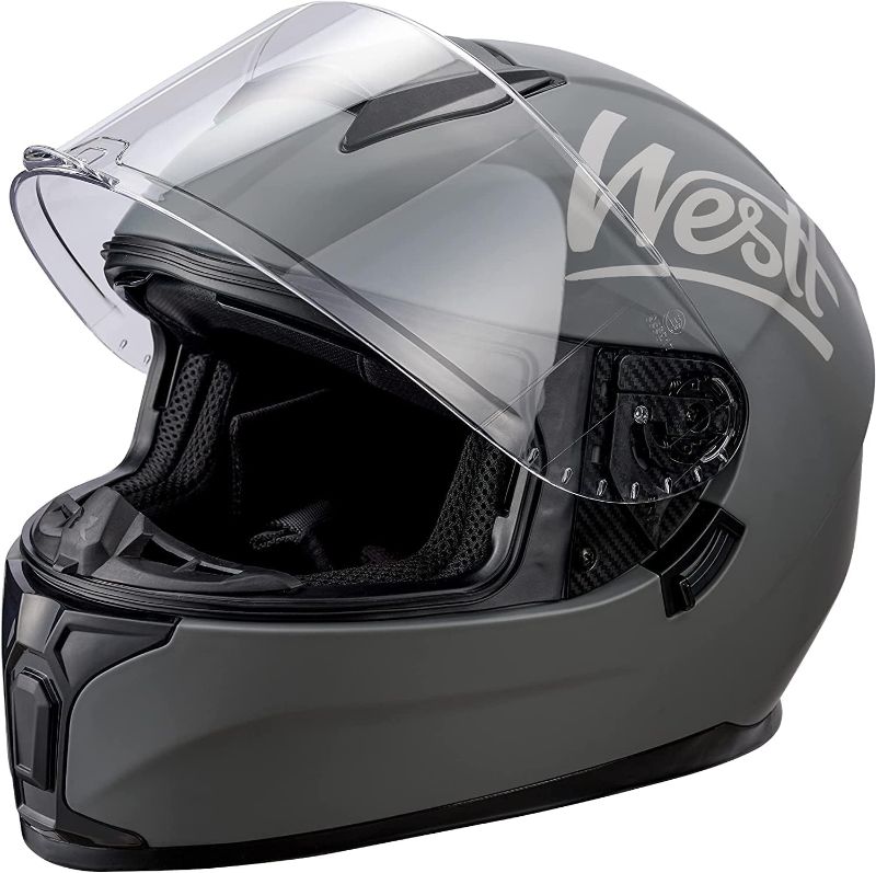 Photo 1 of 
Westt Full Face Helmet - Street Bike Helmet with Dual Visor DOT Approved - Motorcycle Helmets for Men Women Adults Compact Lightweight Storm X Grey