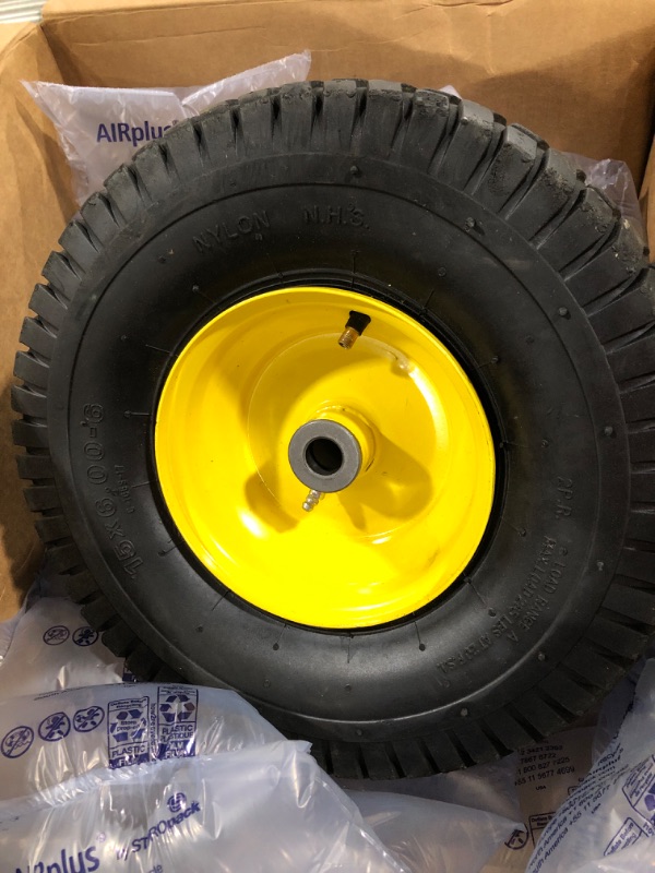 Photo 3 of )AR-PRO Exact Replacement 15" x 6.00 - 6" Front Tire and Wheel Assemblies for John Deere Riding Mowers - Compatible with John Deere 100 and D100 Series - 3” Hub Offset and 3/4” Bushings 15" x 6.00-6" Yellow