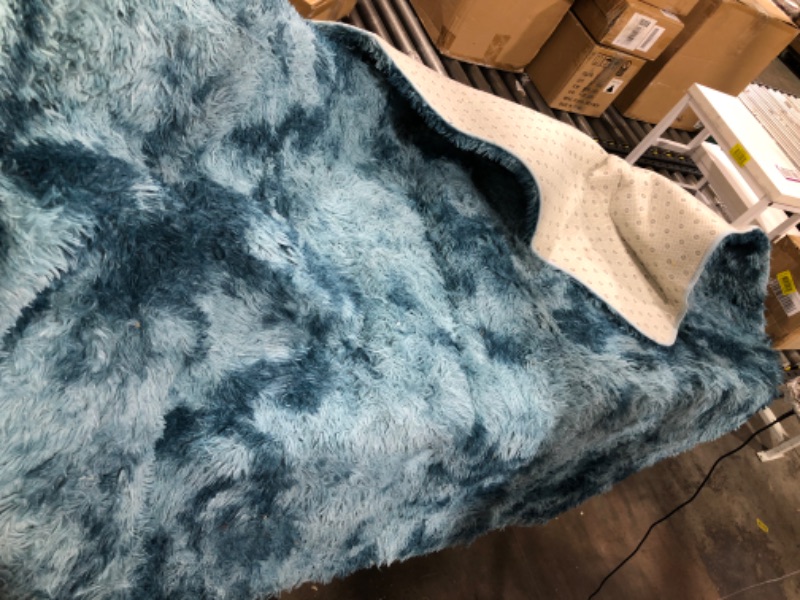 Photo 1 of  Soft Fluffy Area Rug Modern Shaggy Bedroom Rugs for Kids Room Extra Comfy Nursery Rug Floor Carpets Boys Girls Fuzzy Shag Fur Home Decor Rug, 4 ft x 5.3 ft, Cobalt Blue
