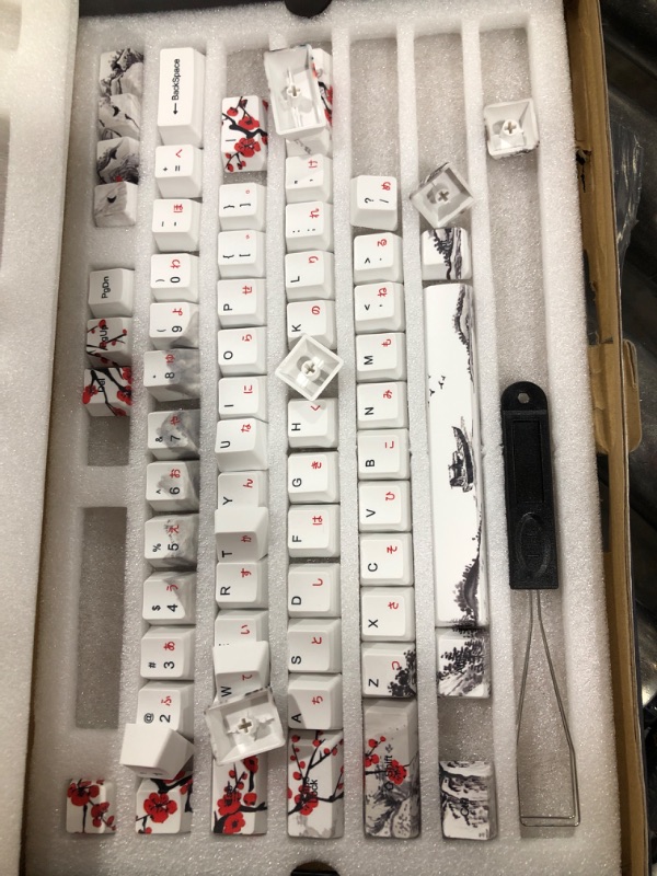 Photo 1 of JSJT Custom Keycap-Keycaps 65 Percent Suitable for GK68/RK68 Mechanical Keyboards 68 White Key Set Japanese Keycaps OEM Profile PBT Keycaps with Keycap Puller (Plum Blossom Keycaps) 68-JP