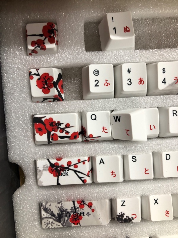 Photo 1 of JSJT Custom Keycap-Keycaps 65 Percent Suitable for GK68/RK68 Mechanical Keyboards 68 White Key Set Japanese Keycaps OEM Profile PBT Keycaps with Keycap Puller (Plum Blossom Keycaps) 68-JP