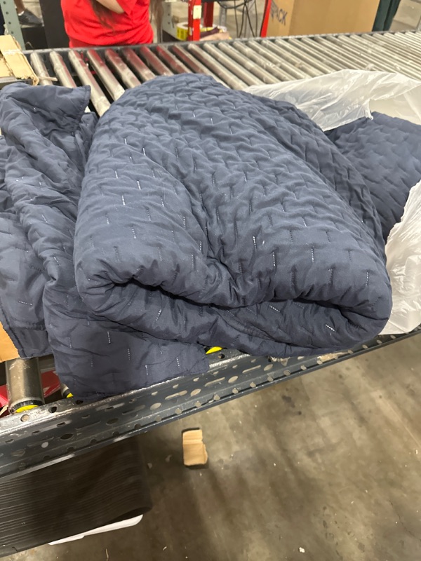 Photo 1 of 100% Cotton Quilt Set Queen Size, Navy Blue Pre-washed  Bedspread Coverlet Set, Cozy Lightweight Stitching Decorative Bedding Cover with 2 Shams in Geometric Pattern Rustic Style for All Season
