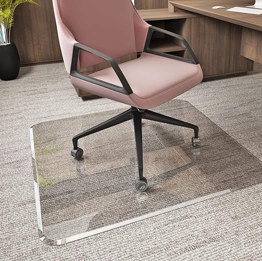 Photo 1 of 45” x 53” Glass Chair Mat with Exclusive Beveled Edge by Clearly Innovative, 1/4” Thick Clear Tempered Glass with Easy Roll Edges | Protect Your Home or Office Floor | Perfect for Hardwood or Carpet
