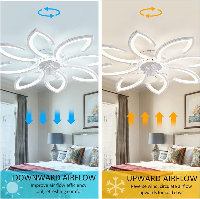 Photo 1 of 35" Modern Ceiling Fan with Lights Remote Control, Low Profile Ceiling Fan with Lights, Flush Mount Smart Ceiling Fan Light for Bedroom Living Room Kitchen,Dimmable Lights,Reversible Blade,White