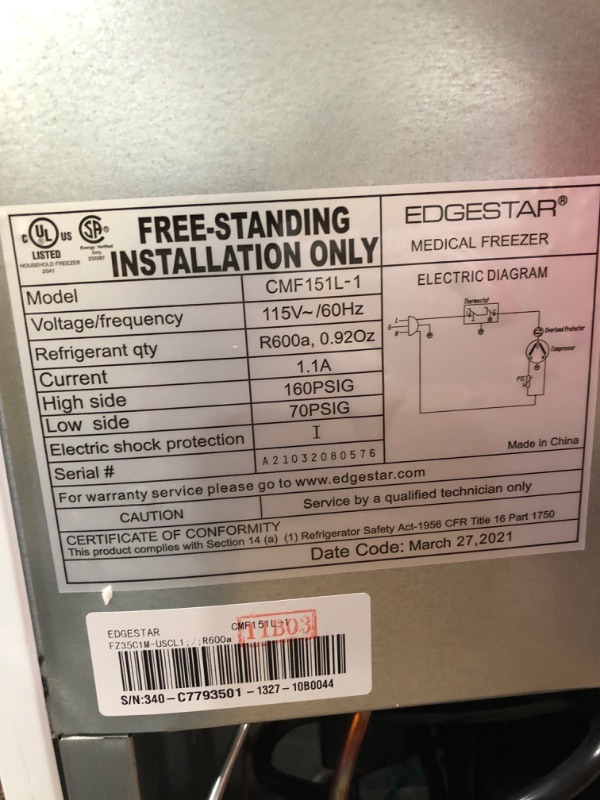 Photo 4 of 19 Inch Wide 11 Cu Ft Energy Star Rated Medical Freezer with Integrated Lock
