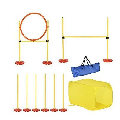 Photo 1 of 4-Piece Dog Agility Training Equipment Doggie Obstacle Course with Tunnel, Hurdle Bar, Hoop, Weave Poles, and Easy Carry Case
