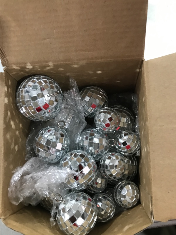 Photo 2 of 20 Pcs Hanging Mirror Disco Ball Ornaments Glass Disco Balls Decoration Different Sizes 70s Reflective Mini Disco Ball Decor with Rope (2.4 Inch, 2 Inch, 1.6 Inch, 1.2 Inch)