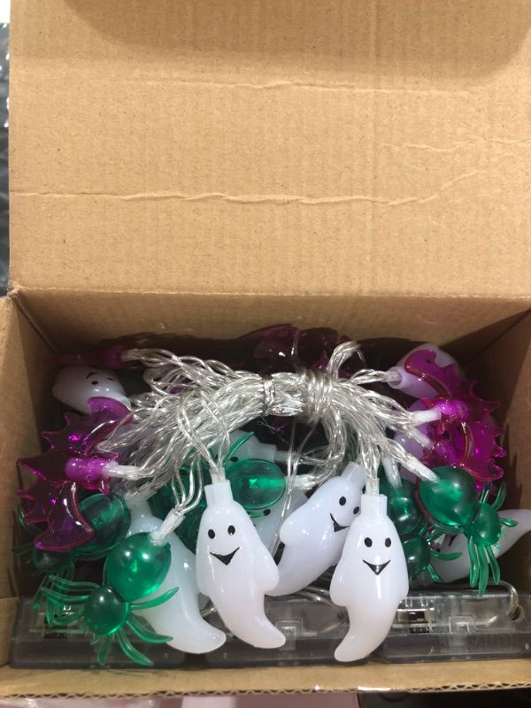 Photo 1 of 3 Pack Halloween Lights 30 Ft 90 LED Halloween Decorations Indoor, Battery Operated Halloween Lights with Timer, Led String Light 3D Bat Ghost Spider Halloween Decor for Home Halloween Party Decor White Ghost/Green Spider/Purple Bat
