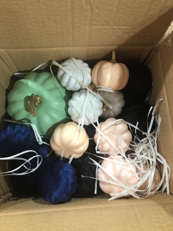 Photo 2 of 20 PCS Velvet Pumpkins for Decorating, Blue Pink Black White Foam Artificial Pumpkins for Fall Table Decor, Rustic Fall Harvest, Pumpkin Decorations for Thanksgiving, Home Table Centerpieces, Wedding Velvet and Foam