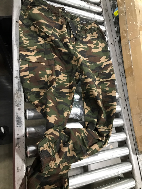 Photo 2 of Double Denim January 5th Women's High Waist Cargo Jogger Pants Casual Elastic Waistband Tapered Sweatpants with 6 Pockets Camo 2X