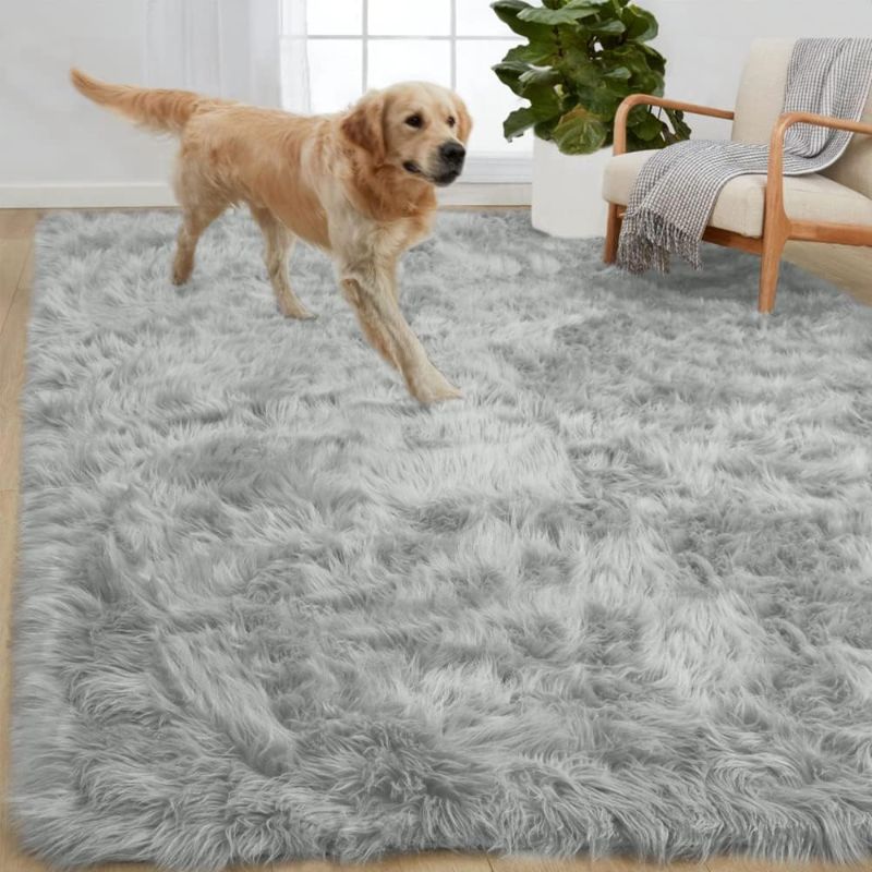 Photo 1 of Grey Faux Fur Area Rug LARGE