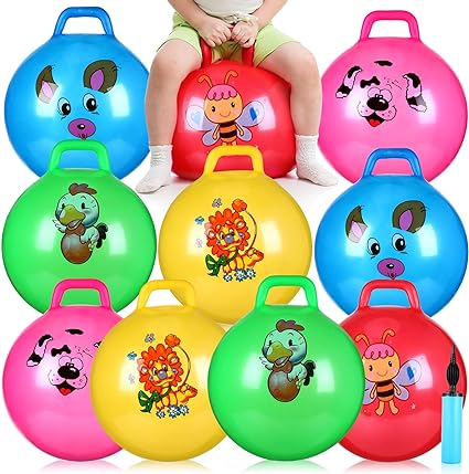 Photo 1 of 10 Pcs Bouncy Balls with Handles for Kids Bulk, Hopper Ball Hippity Hop Bouncing Balls with Cartoon Animal, 18 Inch Jumping Exercise Hopping Ball for Jumping Sitting Racing, Pump Included (Animal)