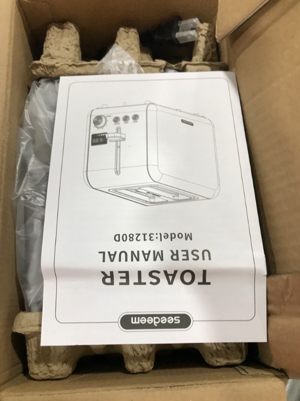 Photo 1 of SEEDEEM Toaster 2 Slice, Stainless Steel Bread Toaster with Colorful LCD Display, 7 Bread Shade Settings, 1.4'' Wide Slots Toaster with Bagel/Defrost/Reheat Functions, Removable Crumb Tray, 900W, Silver Metallic
