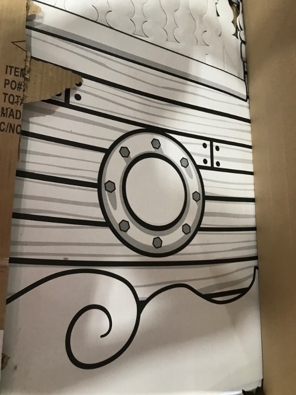 Photo 1 of Fun Express Color Your Own Pirate Ship Playhouse, DIY Cardboard House for Kids, Fort Folds Easily for Storage