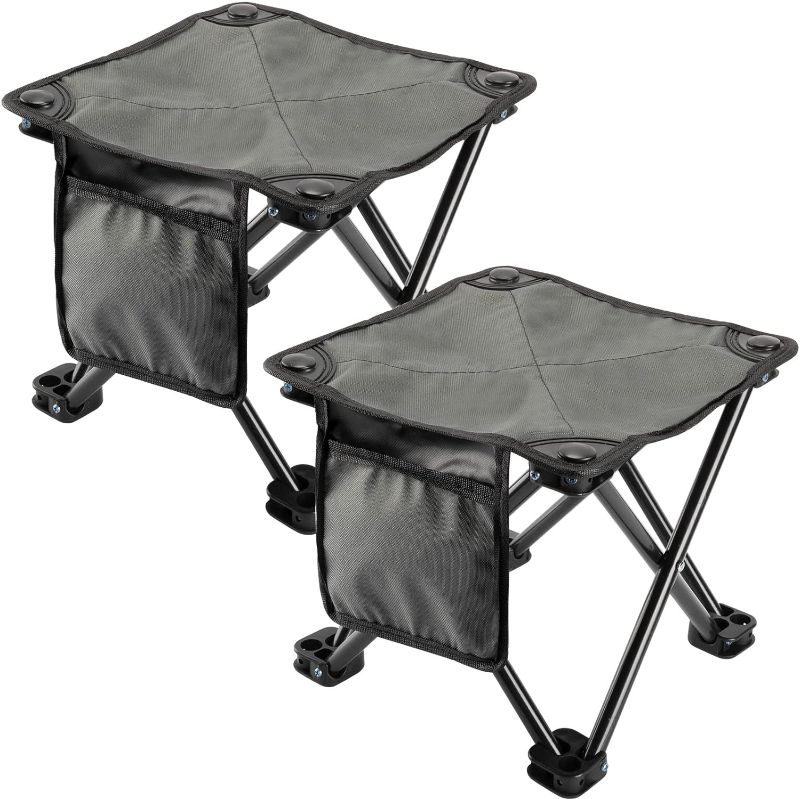 Photo 1 of 2 Pcs Camping Stool Small Lightweight Sturdy Portable Stool with Side Pocket Comfortable Foldable Chair for Camping Fishing Hiking Gardening Walking Picnic Travel BBQ Backpacking Walking (Gray)