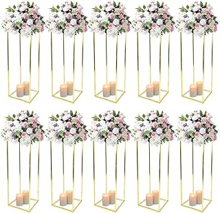 Photo 1 of  10PCS 31.5 inch Metal Vase Column Stand Shiny Gold Wedding Flower Stand, Geometric Wedding Centerpiece for Tables