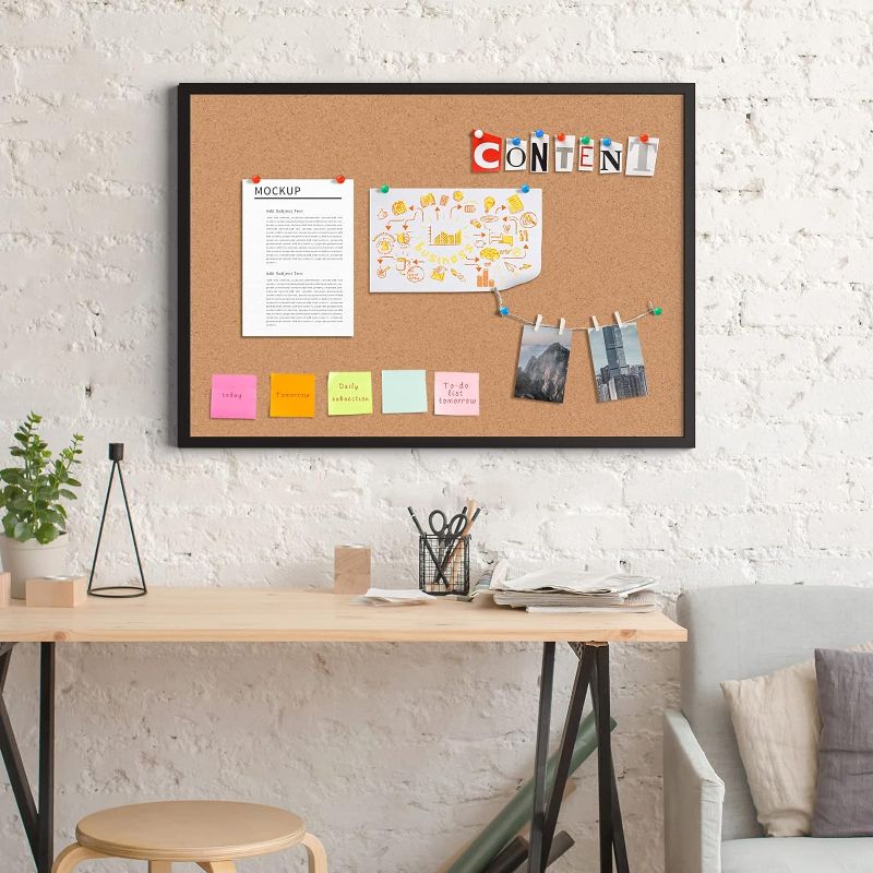 Photo 1 of Board2by 1-Pack Cork Board Bulletin Board 20 x 30, Black Aluminium Framed Corkboard, Office Board for Wall Cork, Large Wall Mounted Notice Pin Board with 32 Push Pins for School, Home & Office 1pack 20"x30"