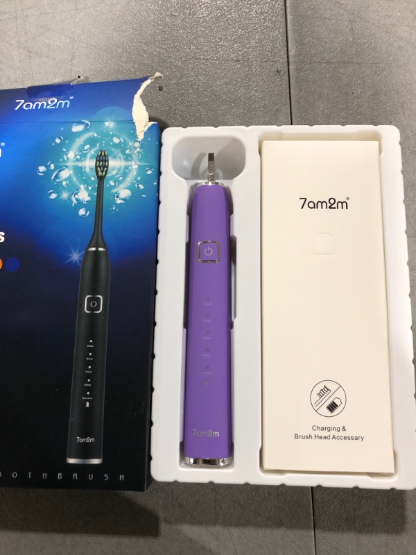 Photo 2 of 7AM2M Electric Toothbrush with 6 Brush Heads for Kids and Chlidren, One Charge for 100 Days,Wireless Fast Charge, 5 Modes with 2 Minutes Build in Smart Timer,IPX7 Waterproof(Purple)