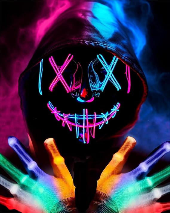 Photo 1 of  Halloween Mask LED Light Up Purge Mask with LED Gloves, Scary Glow Mask Costume for Men Women Kids Cosplay