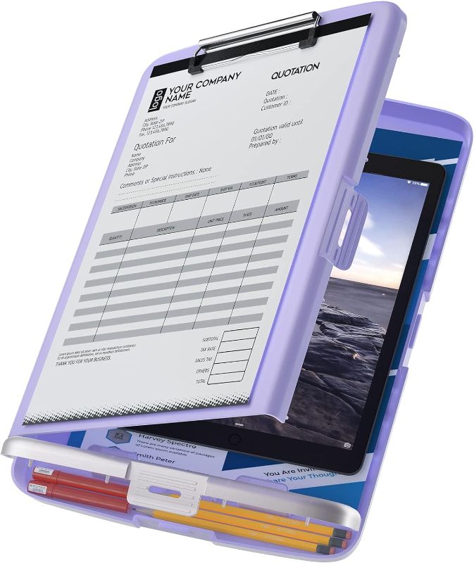 Photo 1 of Clipboard with Storage, Heavy Duty Plastic Nursing Clipboard, High Capacity Storage Clipboard Folder for Office, Nurse, Paperwork, 2 Compartments, Letter Size, Side Opening, Purple
