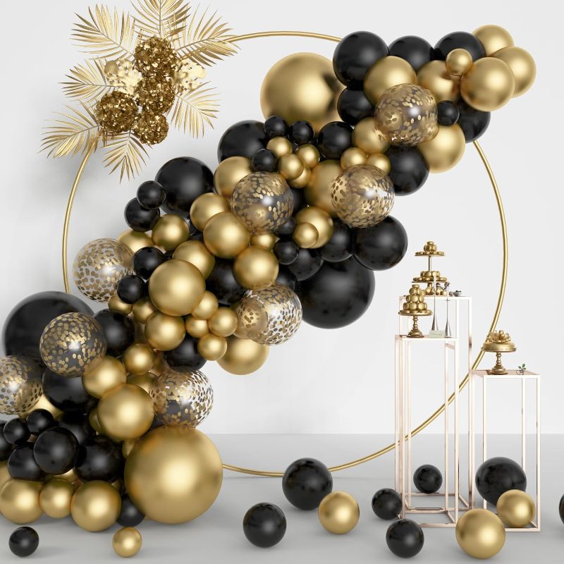 Photo 1 of 132Pcs Black and Gold Balloons Garland Arch Kit, Metallic Confetti Gold Black Graduation Balloons for Men Women Birthday Anniversary Wedding Retirement  Party Decorations
