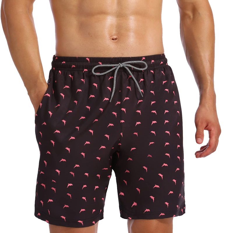 Photo 1 of Biwisy Mens Swim Trunks Quick Dry Beach Shorts Mesh Lining Swimwear Bathing Suits with Pockets XX-Large Black&pink