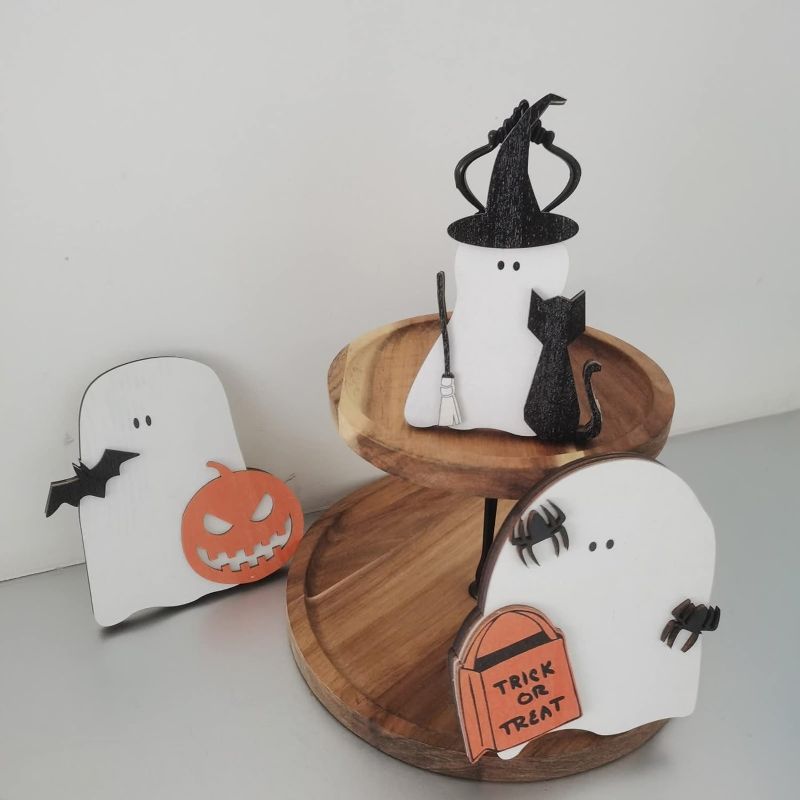 Photo 1 of 3 Pcs Halloween Tiered Tray Decorations,Halloween Signs for Halloween Home and Office Decor,Halloween Tray Decor with Witch Hat,Ghost,Bat,Tombstone,Pumpkin (2)
