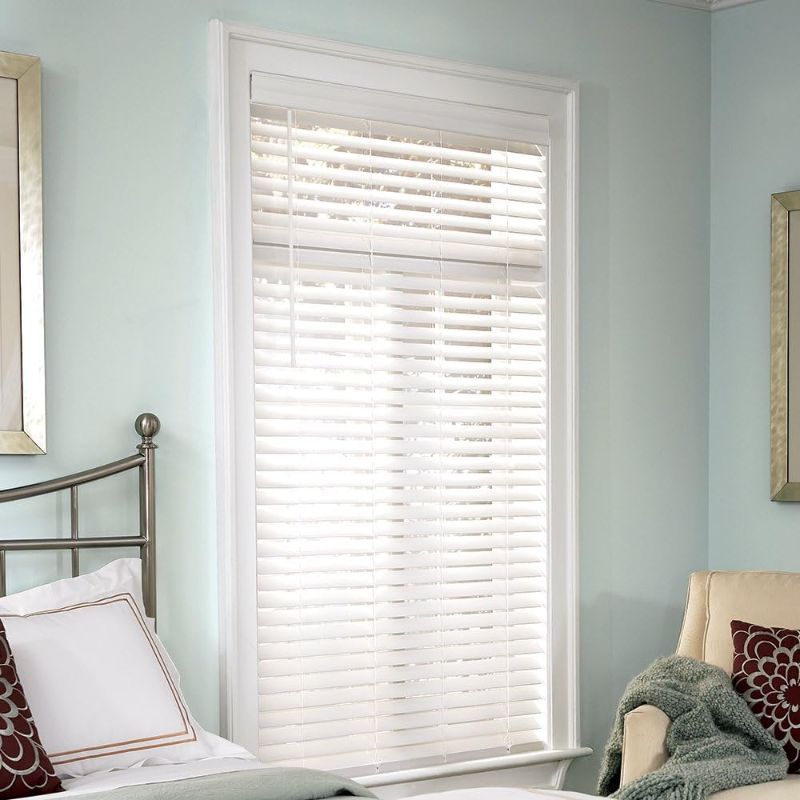 Photo 1 of 2-inch Faux Wood Cordless Room Darkening Blinds for Windows - Starting at $19.97 - (Over 500 Add'l Custom Sizes) Faux Wood Blinds, Room Darkening Blinds, White - 18" W x 48" H
