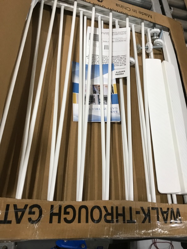 Photo 1 of WAOWAO Triple Lock Baby Gate Extra Wide Pressure Mounted Walk Through Swing Auto Close Safety Black Metal Dog Pet Puppy Cat for Stairs,Doorways,Kitchen(White, 62.59-67.32"/159-171cm) White 62.59-67.32"/159-171cm