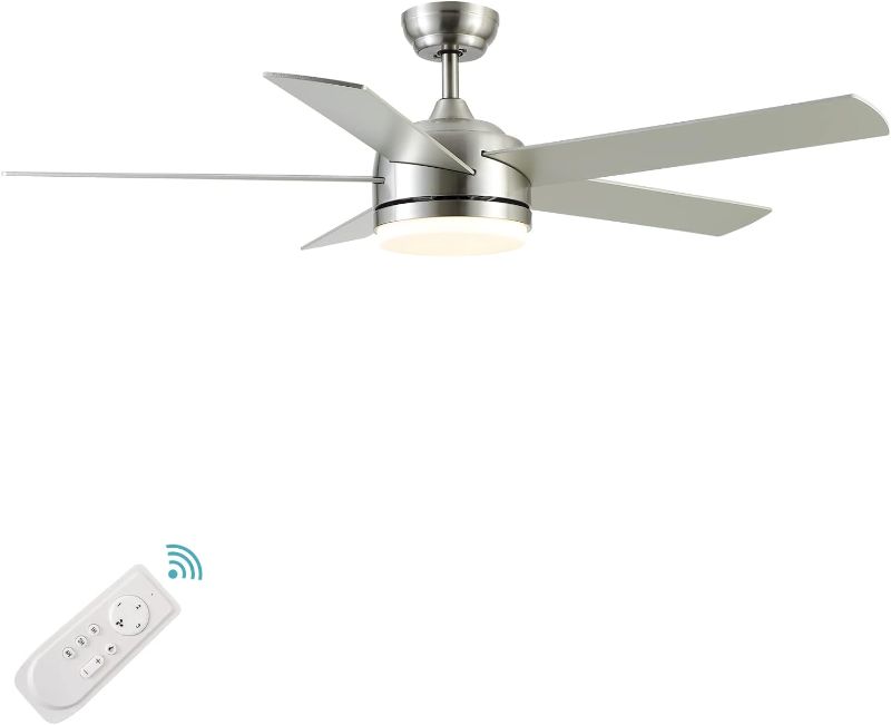 Photo 1 of 52 Inch Modern Style Indoor Ceiling Fan with Dimmable Light Kit and Remote Control, Reversible Blades and Motor, ETL Listed 110V Ceiling Fans for Living Room, Bedroom, Basement, Kitchen, Matte 