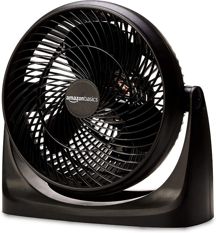 Photo 1 of Amazon Basics 3 Speed Small Room Air Circulator Fan, 11-Inch, Blade, Black, 7.6"D x 14.8"W x 14.1"H
