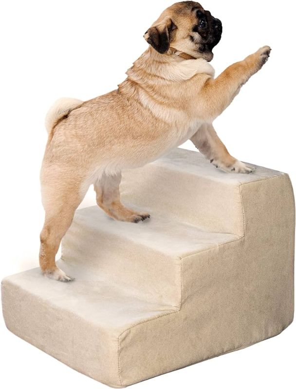 Photo 1 of 3-Step Pet Stairs - Nonslip Foam Dog and Cat Steps with Removable Zippered Microfiber Cover 