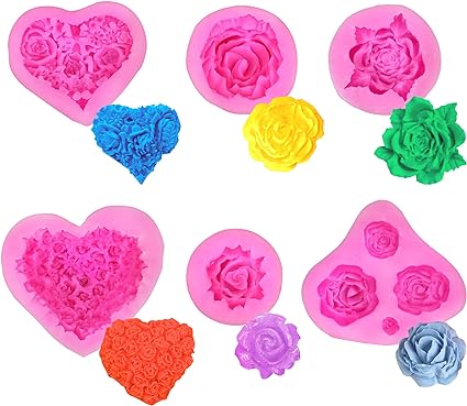 Photo 1 of 6 PCS 3D Rose Flower Silicone Mold Silicone Soap Mold Flower Bloom Rose Shape Silicone Mold Resin Rose Candle Mold for Cake Decoration Chocolate Handmade Soap Candy Making
