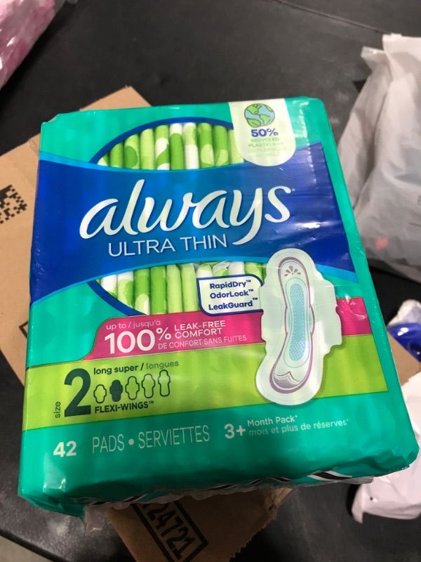 Photo 2 of Always Ultra Thin, Feminine Pads For Women, Size 2 Long Super Absorbency, With Wings, Unscented, 42 Count 42 Count (Pack of 1)
