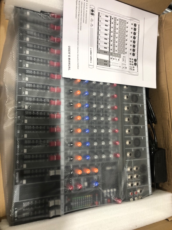 Photo 2 of 12-Channel Wireless Audio Mixer,Professional DJ Equipment, Console with Bluetooth USB, DJ Mixer with Effects, Sound Board with 48V Power, RCA Input/Output for Professional and Beginners (12-Channel)