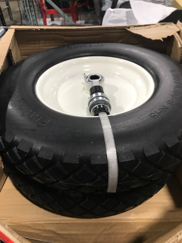 Photo 2 of MaxAuto Wheelbarrow Tire 4.80 4.00-8 Flat-Free 4.80/4.00-8 Tire and Wheel w/Grease Fitting, 3" Centered Hub, 3/4" Bearings, 4.80 4.00-8 Tire for Hand Truck, Trolley, Garden Cart, Wagons