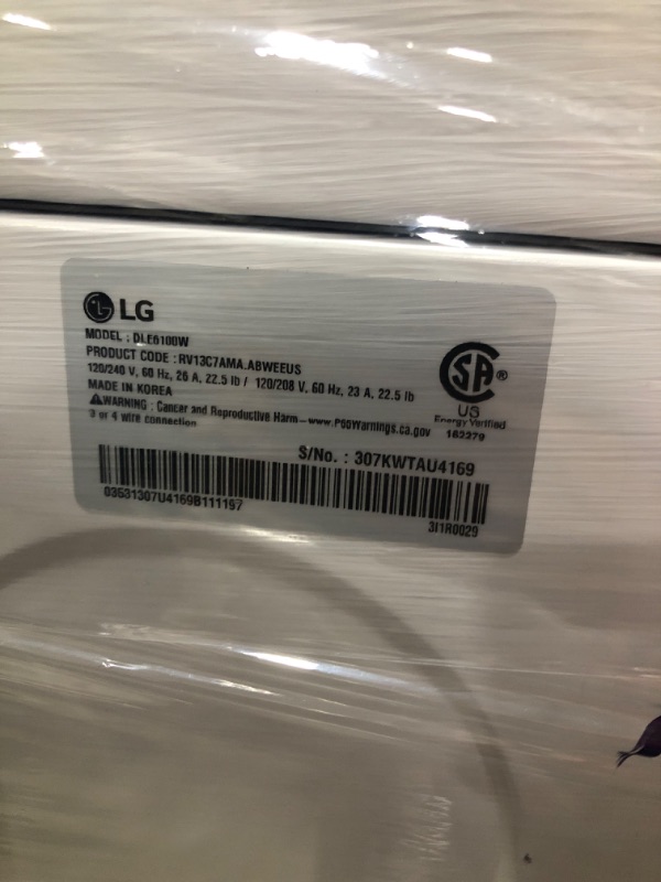 Photo 3 of LG 7.3-cu ft Electric Dryer (White) ENERGY STAR
