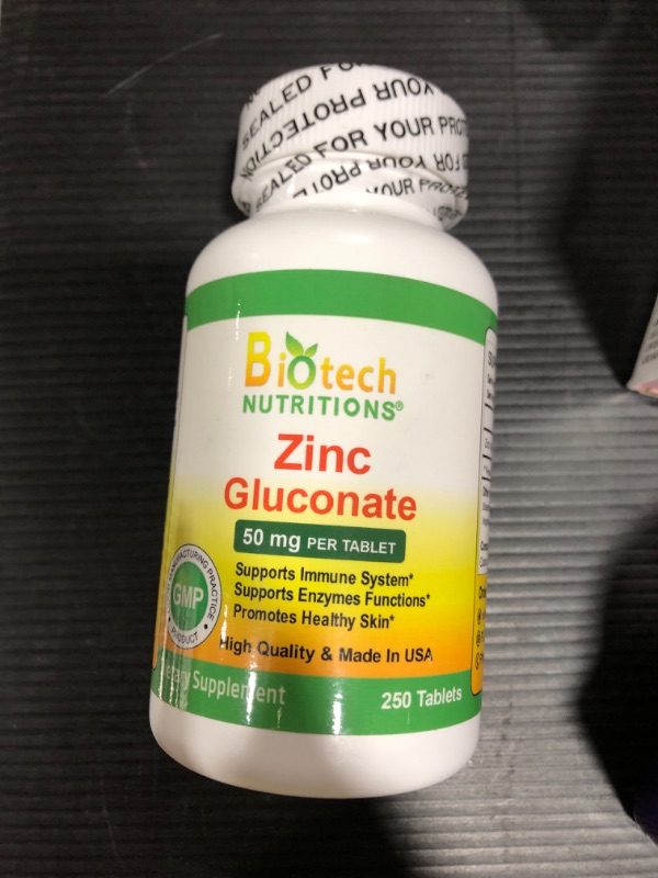Photo 2 of Biotech Nutritions Zinc Gluconate 50 mg 250 Tablets Made in USA Vegetarian/Vegan Zinc Gluconate 250 Count