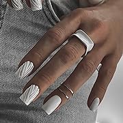 Photo 1 of 24Pcs White Press on Nails Short Square Fake Nails Full Cover Gloss Glue on Nails Silver Flame Line Designs French False Nails with Glue Artificial Acrylic Nail Art Supplies for Women Nail Decoration
