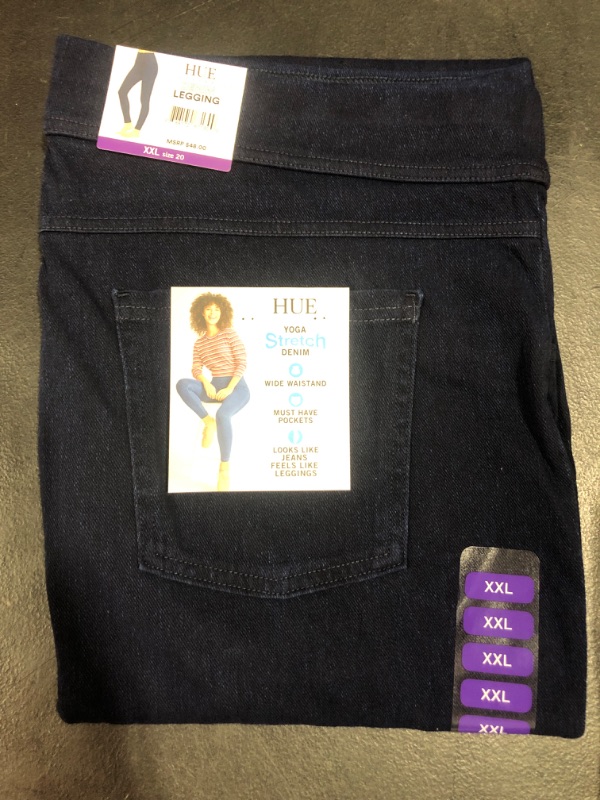 Photo 2 of [Size XXL] Hue Women's Mid-Rise Stretch Slim Fit Pull On Denim Leggings (Midnight)