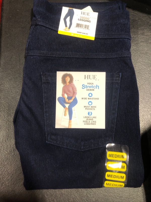 Photo 2 of [Size M] Hue Women's Mid-Rise Stretch Slim Fit Pull On Denim Leggings (Midnight)