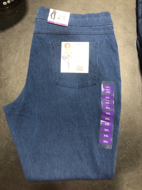Photo 2 of [Size 2XL] Hue Women's Mid-Rise Stretch Slim Fit Pull On Denim Leggings (Med Wash)