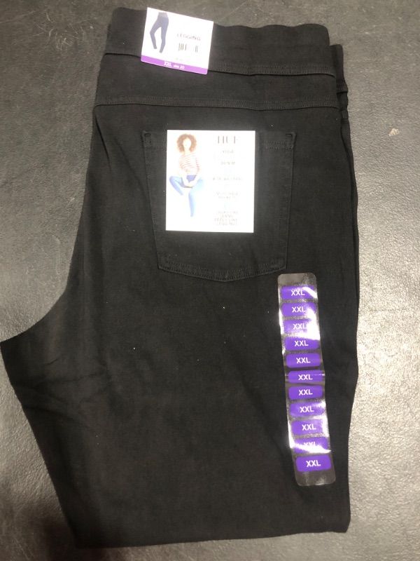 Photo 1 of [Size XXL] Hue Women's Mid-Rise Stretch Slim Fit Pull On Denim Leggings (Black)