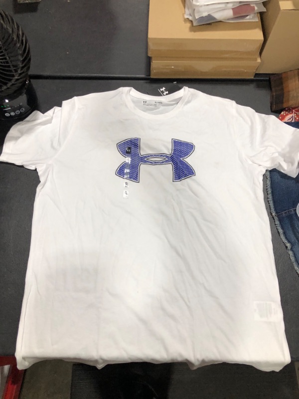 Photo 2 of [Size XL] Under Armour Men's White Big Logo Short Sleeve- White