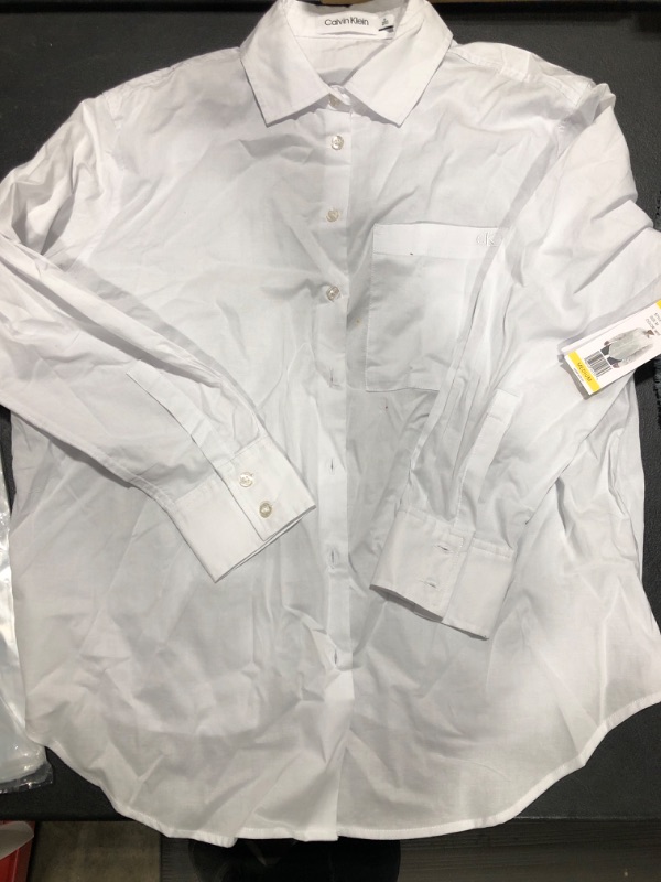 Photo 1 of [Size M] Calvin Klein Women's Long Sleeve Button Down Woven Top- White