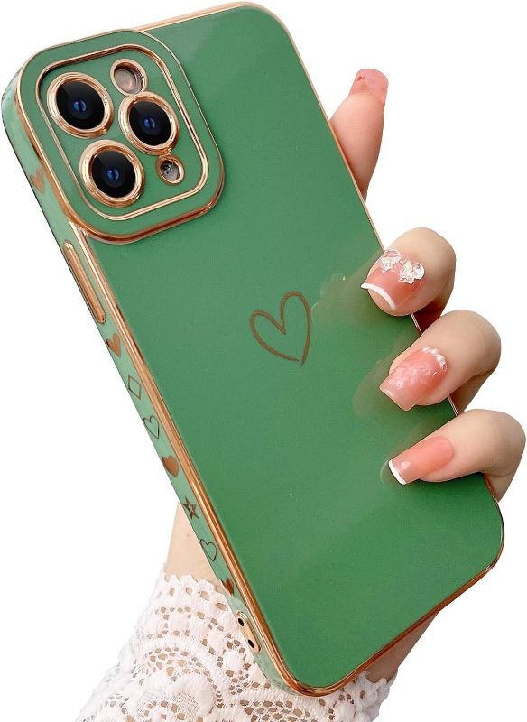 Photo 1 of iPhone 11 Pro Case, Cute Luxury Plating Heart Case for Women Girls, Soft TPU Full Camera Shockproof Protective Case for iPhone 11 Pro 5.8 inch.(Green) 