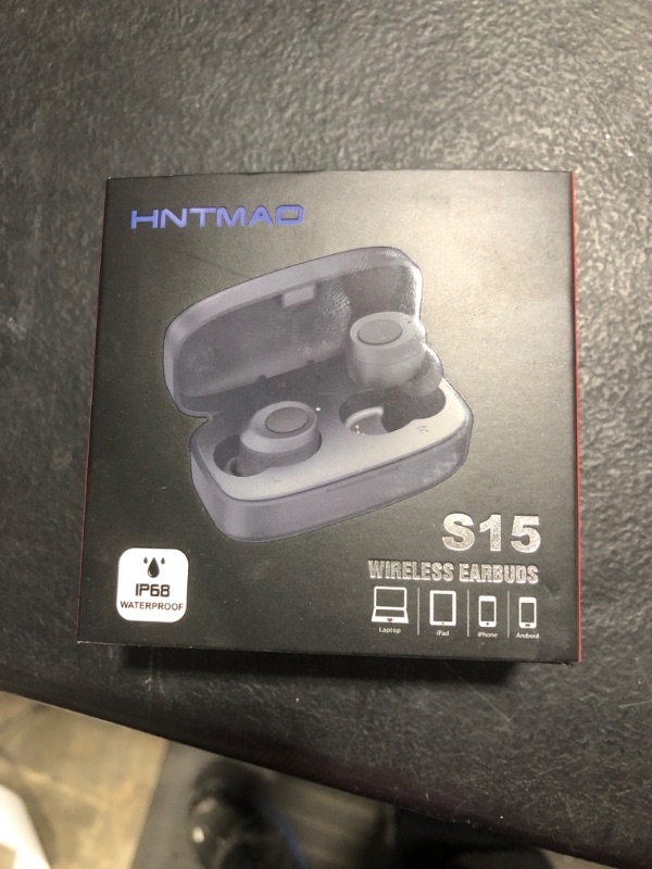 Photo 2 of Hntmao True Wireless Earbuds, IPX6 Waterproof Bluetooth Earbuds, 30H Cyclic Playtime Headphones with Charging Case and mic for iPhone Android, in-Ear Stereo Earphones Headset for Sport Black