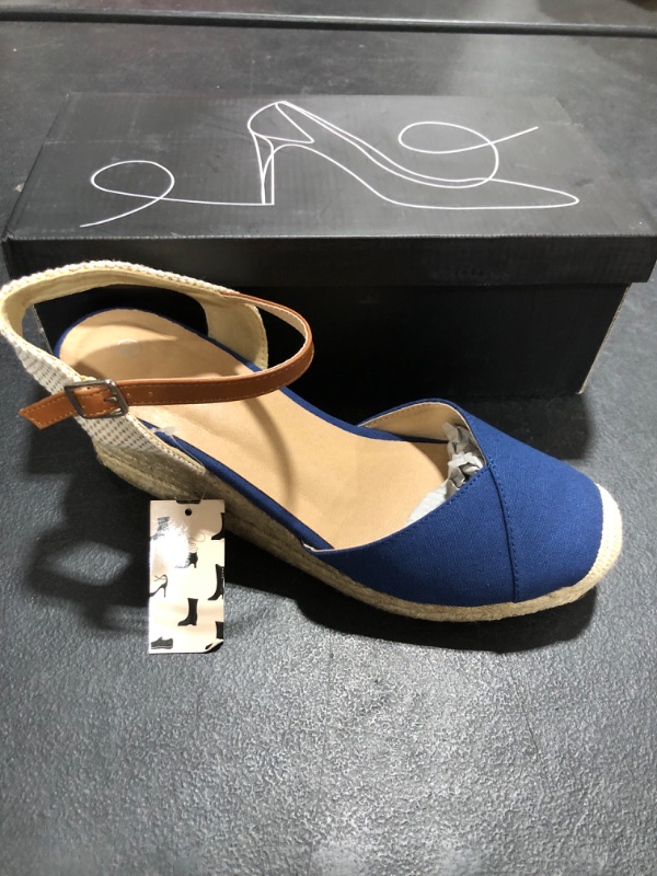 Photo 2 of Womenyiaor Womens Closed Toe Sandals, Espadrilles for Women Closed Toe Wedges Summer Sandals Ankle Strap Casual Closed Toe Wedge Sandals for Women Espadrilles Wedges (E/Blue US 9.5